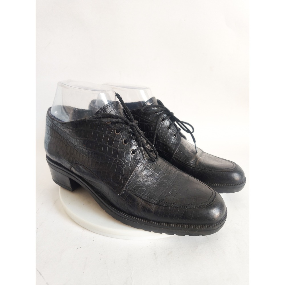 Bruno Melli Oxfords 6 Lace-Up Vintage 90s Leather Croc Embossed Black Lug Sole